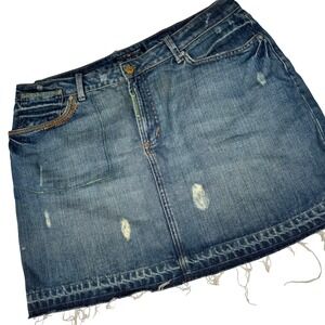 Polo Jeans Company Ralph Lauren Distressed Denim Skirt Size 32 (12-14) Raw Hem